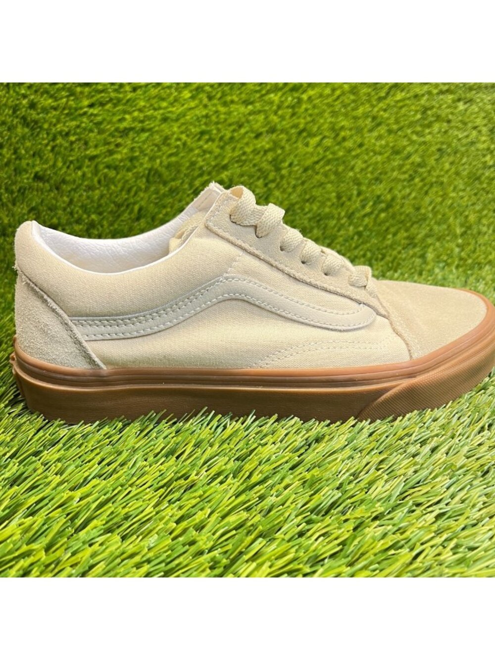 Vans Old Skool Womens Size 7.5 Oatmeal Beige‎ Gum Athletic Skate Shoes Sneakers